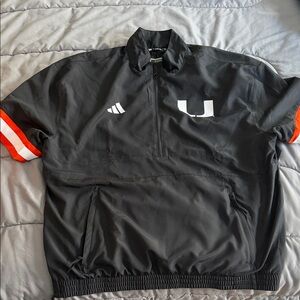Adidas Miami Hurricanes Black and Orange Men's Short Sleeve Workout Jacket